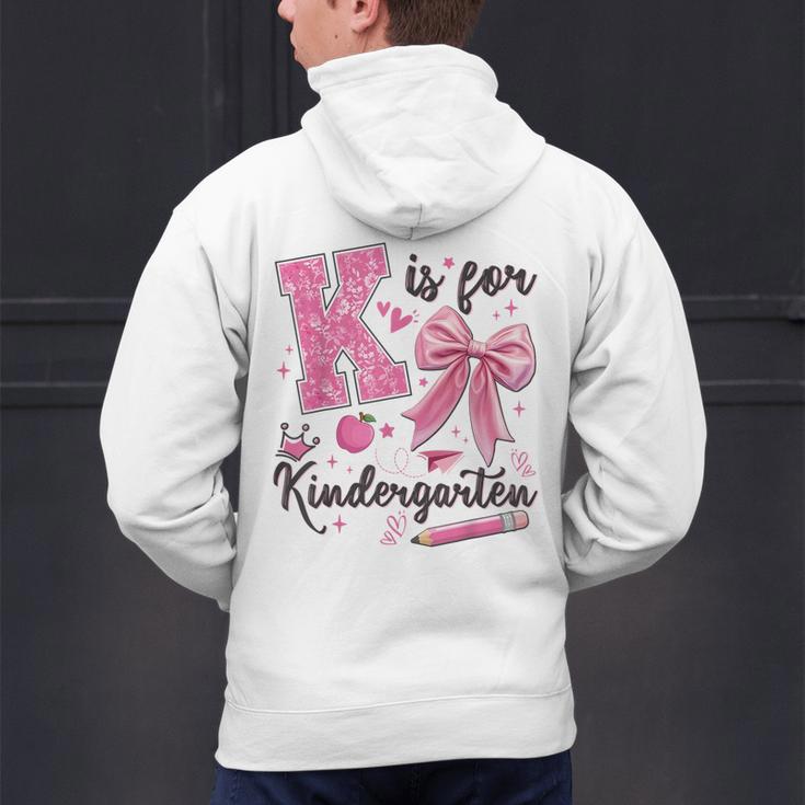 K Is For Kindergarten Teacher Coquette Bow Back To School Men's Hoodie Back Print, gift for family, gift for coworker K Is For Kindergarten Teacher Coquette Bow Back To School Men's Hoodie Back Print, gift for family, gift for coworker
