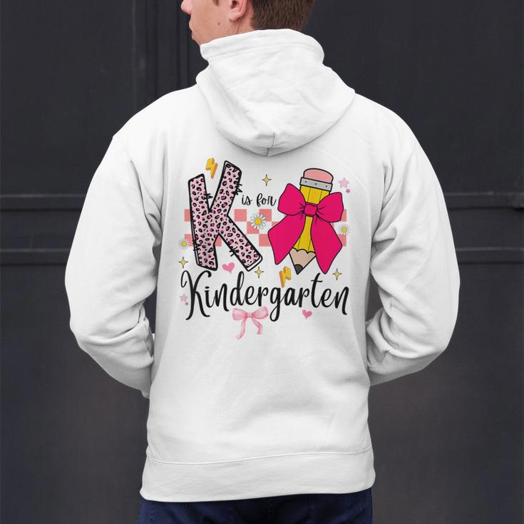 K Is For Kindergarten Teacher Coquette Bow Back To School Men's Hoodie Back Print, gift for family, gift for coworker