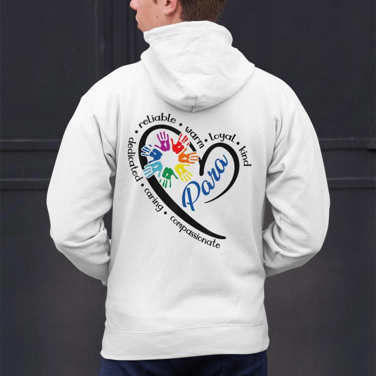 Para Heart Teacher Paraprofessional Paraeducator Men Women Men's Hoodie Back Print, gift for family, gift for coworker