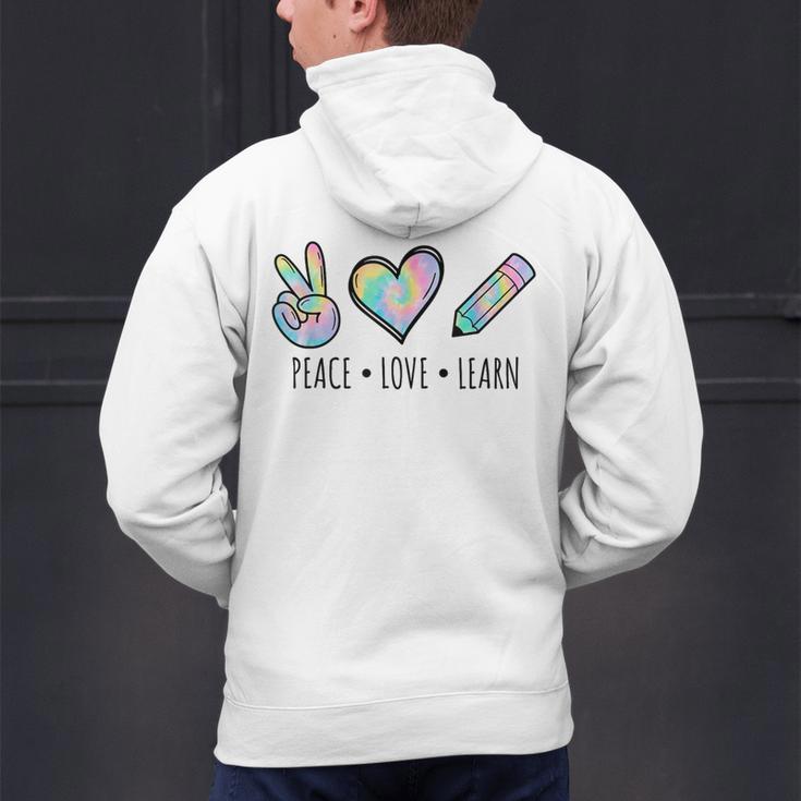 Peace Love Learn Tie Dye Teacher Kids 100th Days Of School Men's Hoodie Back Print, gift for family, gift for coworker Peace Love Learn Tie Dye Teacher Kids 100th Days Of School Men's Hoodie Back Print, gift for family, gift for coworker