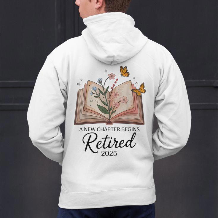 Retired 2025 A New Chapter Begins Retirement Teacher Book Men's Hoodie Back Print, gift for family, gift for coworker