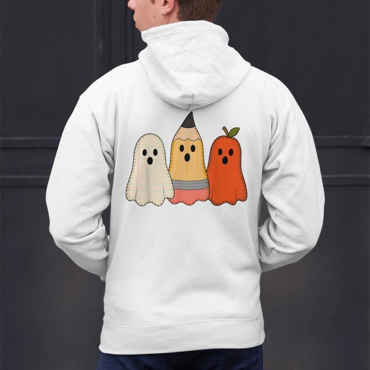 Retro Pencil Ghost Boo Spooky Teacher Halloween Costume Men's Hoodie Back Print, gift for family, gift for coworker