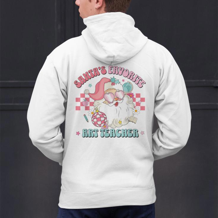Retro Pink Christmas Santa's Favorite Art Teacher Artist Men's Hoodie Back Print, gift for family, gift for coworker