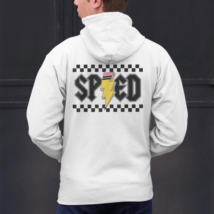 Retro SPED Teacher Pencil Lightning Bolt Back To School Men's Hoodie Back Print, gift for family, gift for coworker Retro SPED Teacher Pencil Lightning Bolt Back To School Men's Hoodie Back Print, gift for family, gift for coworker