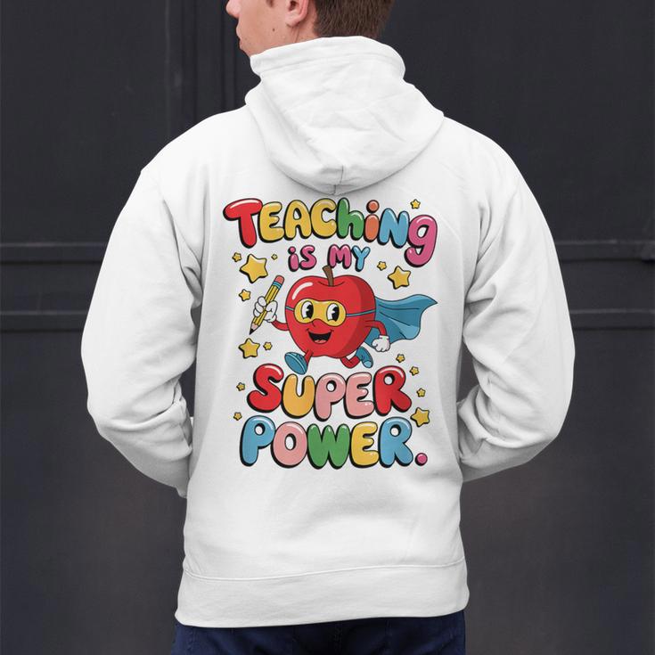Retro Teaching Is My Superpower Apple Teacher Appreciation Men's Hoodie Back Print, gift for family, gift for coworker