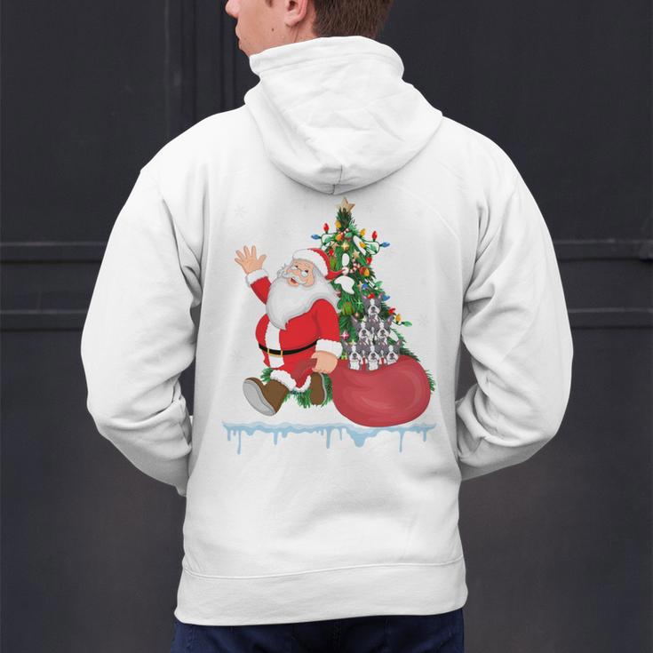 Santa Ugly Christmas Tree Lights Boston Terrier Dog Lover Men's Hoodie Back Print, Boston Terrier Christmas Hoodies, gift for family, gift for coworker