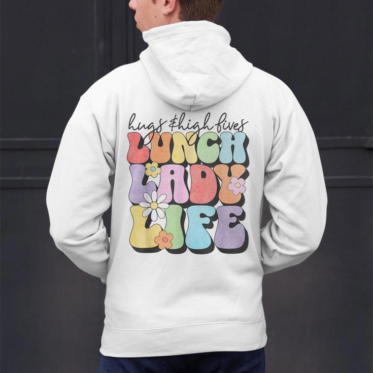 Soul Bleach Teacher Staff First Day Of School Last Hugs & High Fives Lunch Lady Vibes Blue Classic Fit Men's Hoodie Back Print, gift for family, gift for coworker Soul Bleach Teacher Staff First Day Of School Last Hugs & High Fives Lunch Lady Vibes Blue Classic Fit Men's Hoodie Back Print, gift for family, gift for coworker