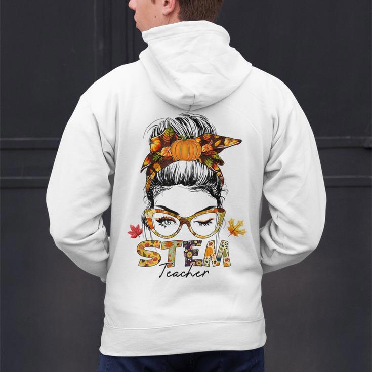 STEM Teacher Messy Bun Fall Vibes Autumn Thanksgiving Men Women Men's Hoodie Back Print, gift for family, gift for coworker