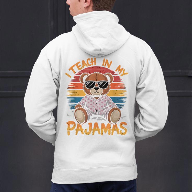 I Teach In My Pajamas Teacher Sunset Bear Retro Men's Hoodie Back Print, gift for family, gift for coworker I Teach In My Pajamas Teacher Sunset Bear Retro Men's Hoodie Back Print, gift for family, gift for coworker