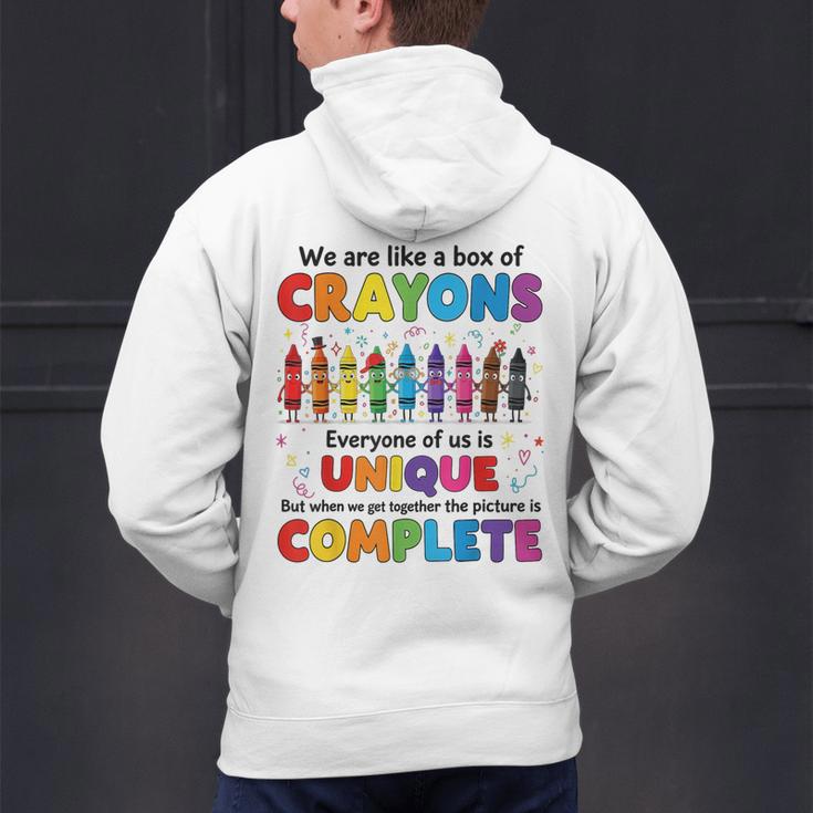 Teacher We Are Like a Box Of Crayons Back To School Men's Hoodie Back Print, gift for family, gift for coworker Teacher We Are Like a Box Of Crayons Back To School Men's Hoodie Back Print, gift for family, gift for coworker