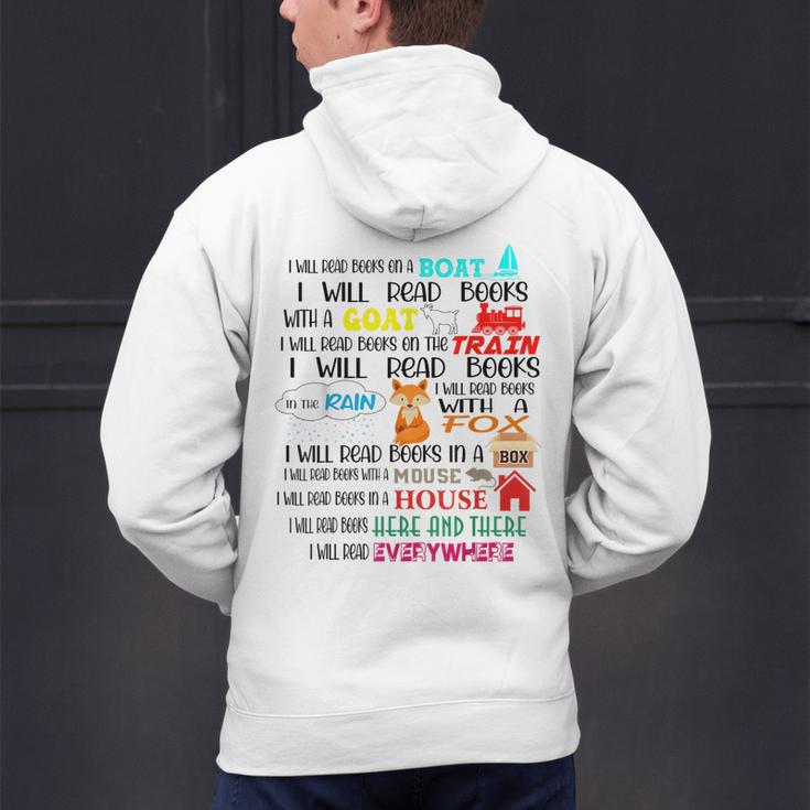 Teacher I Will Read Book On Boat Kids Women Bookworm Men's Hoodie Back Print, gift for family, gift for coworker Teacher I Will Read Book On Boat Kids Women Bookworm Men's Hoodie Back Print, gift for family, gift for coworker