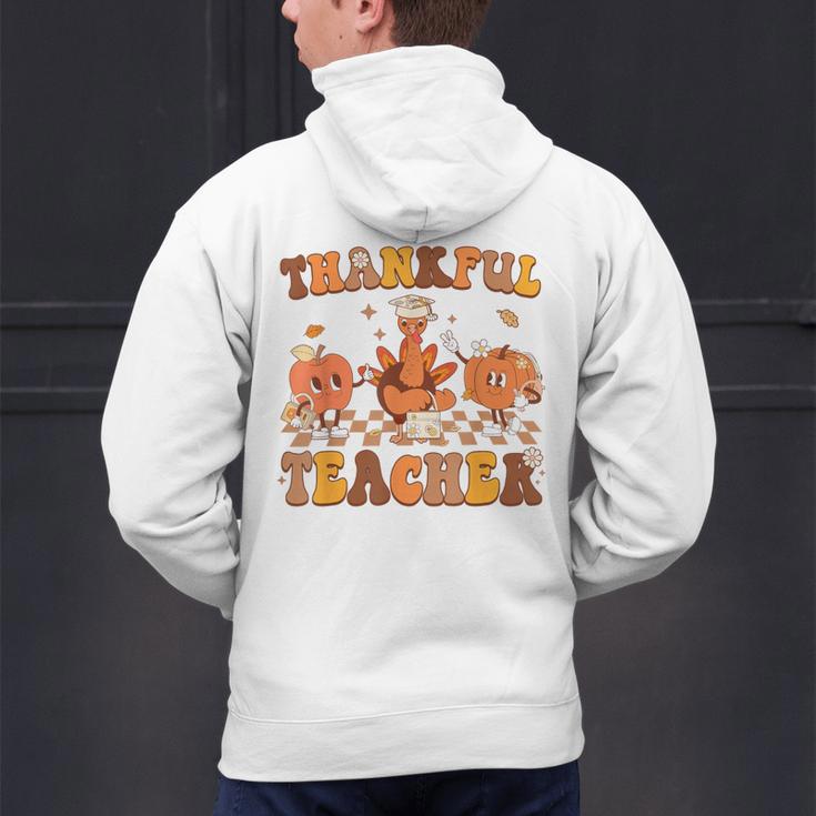 Thankful Teacher Retro Groovy Thanksgiving Fall Women Men Men's Hoodie Back Print, Groovy Teacher Hoodies, gift for family, gift for coworker