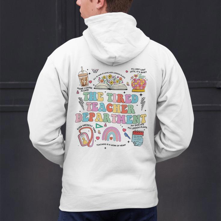 The Tired Teachers Department Retro Groovy Back To School Men's Hoodie Back Print, gift for family, gift for coworker The Tired Teachers Department Retro Groovy Back To School Men's Hoodie Back Print, gift for family, gift for coworker