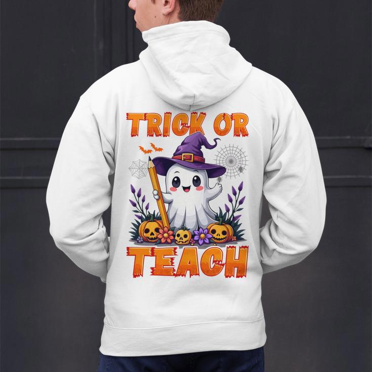 Trick Or Teach Teacher Halloween Ghost Pencil Floral Men's Hoodie Back Print, gift for family, gift for coworker