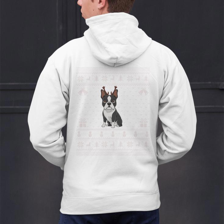 Ugly Xmas Sweater Style Boston Terrier Reindeer Christmas Men's Hoodie Back Print, Boston Terrier Christmas Hoodies, gift for family, gift for coworker
