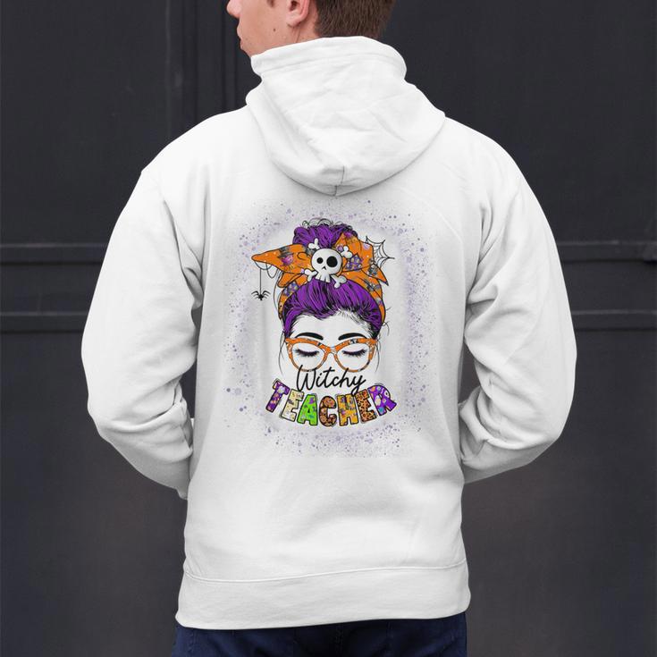 Witchy Teacher Halloween Messy Bun Teacher Bleached Men's Hoodie Back Print, gift for family, gift for coworker Witchy Teacher Halloween Messy Bun Teacher Bleached Men's Hoodie Back Print, gift for family, gift for coworker
