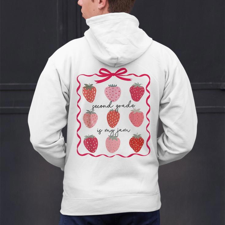 Women Second Grade Is My Jam Strawberry First Kids Teacher Men's Hoodie Back Print, First Grade Teacher Hoodies, gift for family, gift for coworker