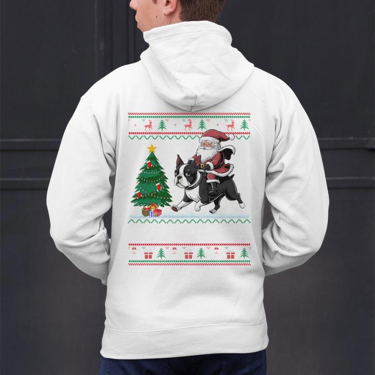 Xmas Tree Lighting Santa Riding Boston Terrier Christmas Men's Hoodie Back Print, Boston Terrier Riding Hoodies, Boston Terrier Christmas Hoodies, gift for family, gift for coworker