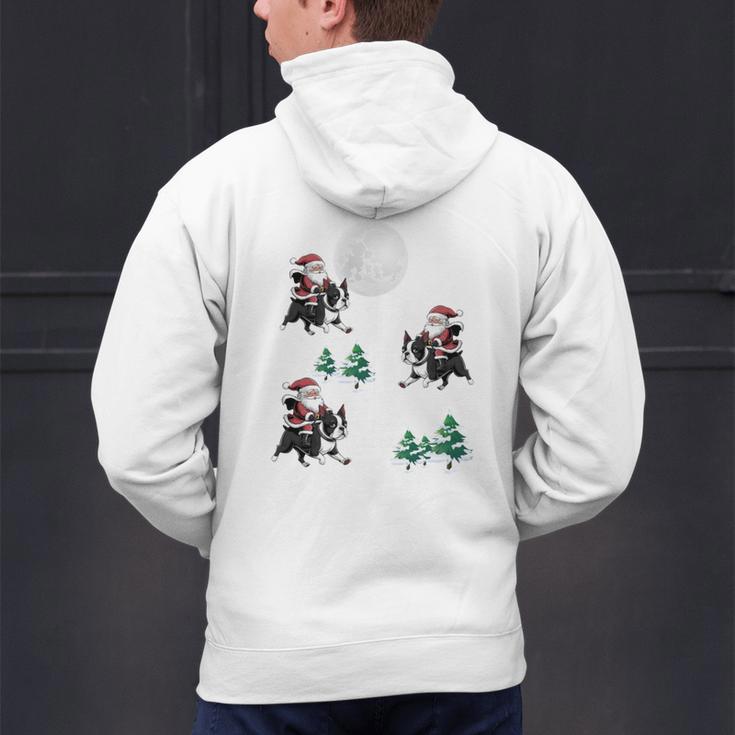 Xmas Tree Santa Riding Boston Terrier Christmas Men's Hoodie Back Print, Boston Terrier Riding Hoodies, Boston Terrier Christmas Hoodies, gift for family, gift for coworker