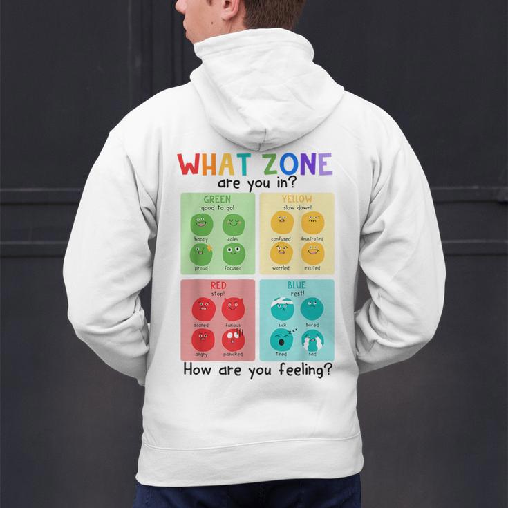What Zone Are You In How Are You Feeling Teacher Men's Hoodie Back Print, gift for family, gift for coworker
