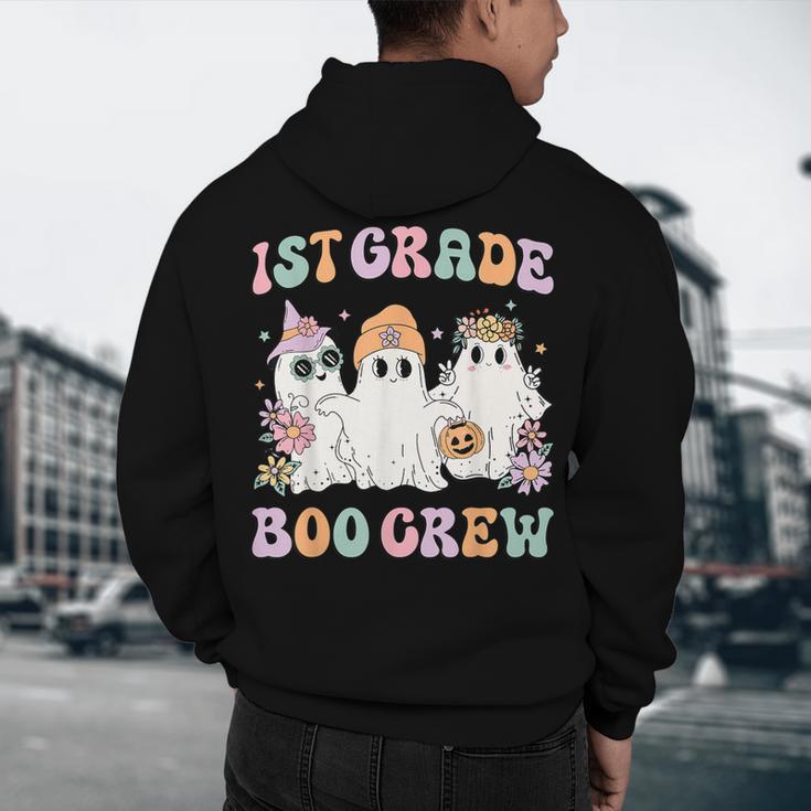 1st Grade Boo Crew Groovy Halloween Floral Ghost Kid Teacher Men's Hoodie Back Print, novelty gifts, funny gifts