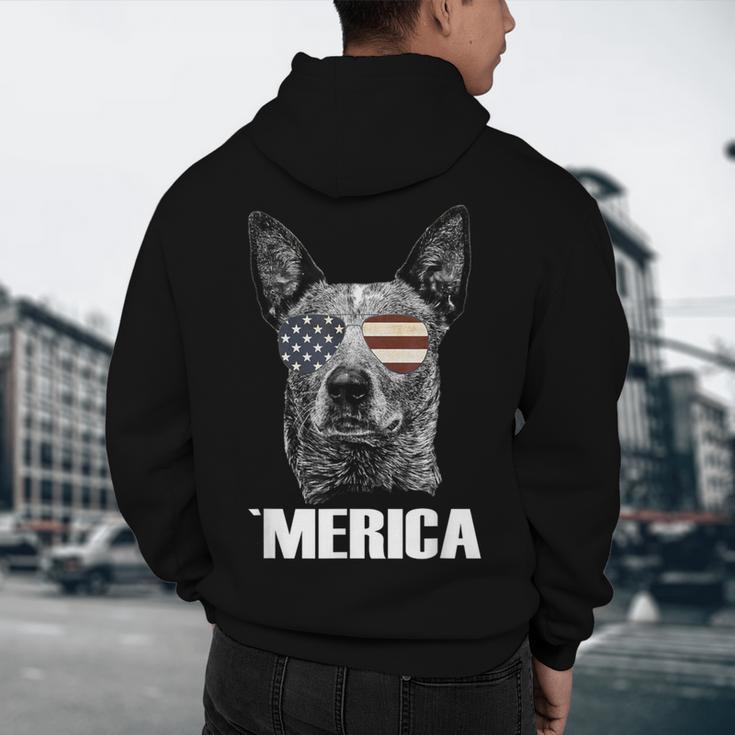 4th July Blue Heeler Dog Merica Patriotic USA Flag Cute Men's Hoodie Back Print, novelty gifts, funny gifts