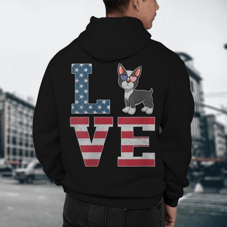 4th Of July Decor Patriotic LOVE Boston Terrier USA Flag Men's Hoodie Back Print, novelty gifts, funny gifts