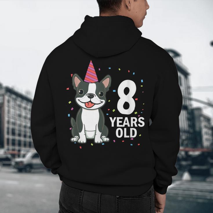 8 Years Old Birthday Boston Terrier Dog Lover 8th Party Kid Men's Hoodie Back Print, novelty gifts, funny gifts