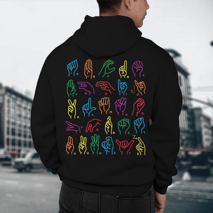 ABC Sign Language Chart Teacher Hand Letter Alphabet ASL Men's Hoodie Back Print, novelty gifts, funny gifts