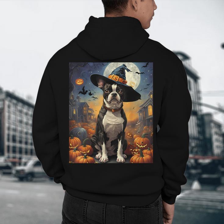 Aesthetic Halloween Boston Terrier Dog Witch Pumpkin For Men Women Kids Men's Hoodie Back Print, novelty gifts, funny gifts