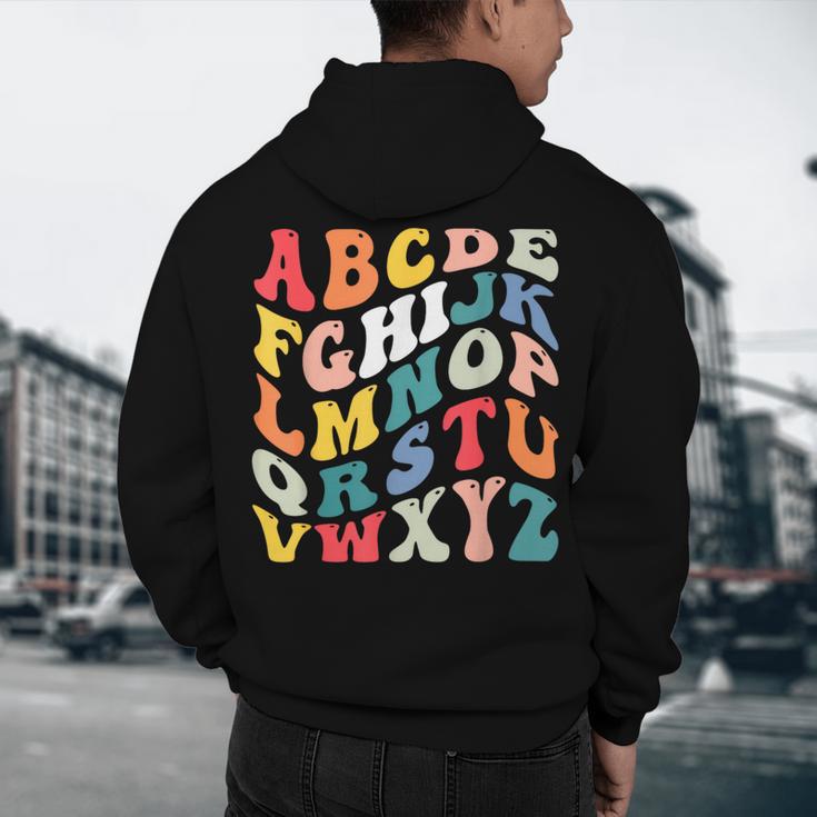 Alphabet Hi Back To School ABC Pre K Kindergarten Teacher Men's Hoodie Back Print, novelty gifts, funny gifts