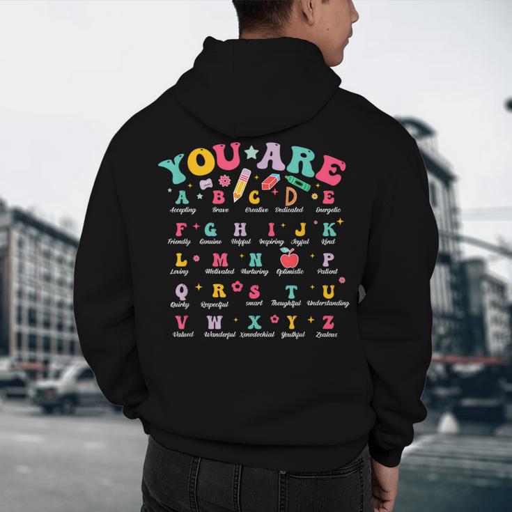 Alphabet Positive Affirmations Back To School Teacher Men's Hoodie Back Print, novelty gifts, funny gifts