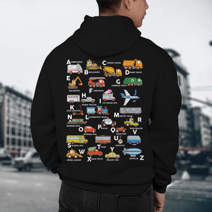 Alphabet Vehicles ABCs Learning Teachers Kids Boys Girls Men's Hoodie Back Print, novelty gifts, funny gifts