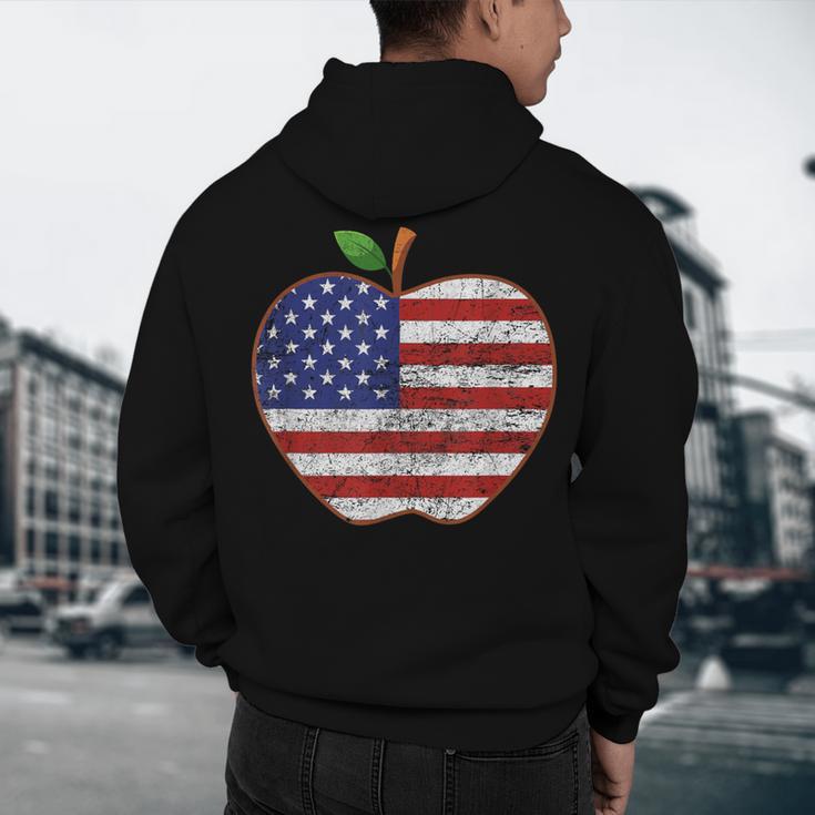 American Flag Teachers Students Apple 4th Of July Vintage Men's Hoodie Back Print, novelty gifts, funny gifts