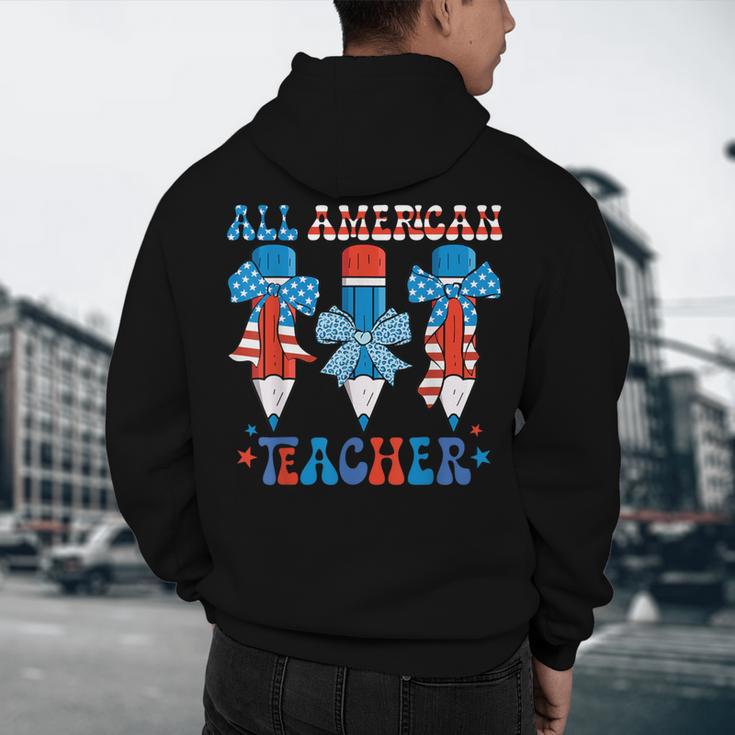 All American Teacher Pencil Coquette Bow USA Flag Teachers Men's Hoodie Back Print, novelty gifts, funny gifts All American Teacher Pencil Coquette Bow USA Flag Teachers Men's Hoodie Back Print, novelty gifts, funny gifts