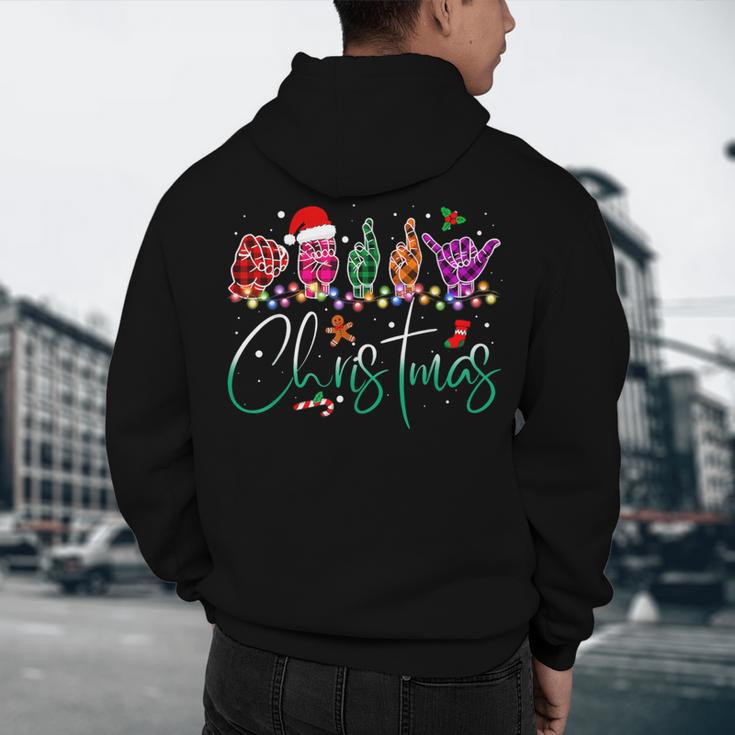 ASL Christmas Buffalo Plaid Teacher American Sign Language Men's Hoodie Back Print, novelty gifts, funny gifts