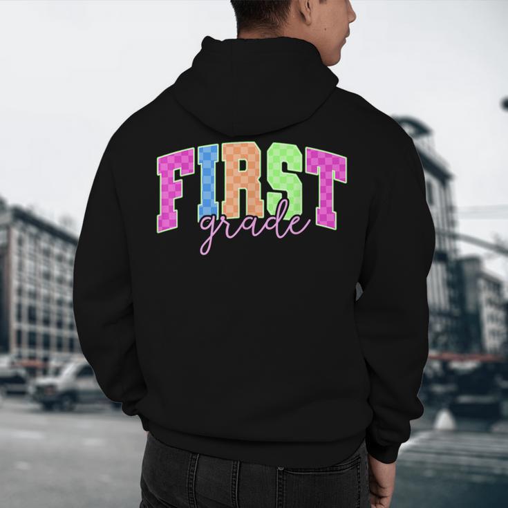 Back To School Neon Checkered First Grade Colorful Teacher Men's Hoodie Back Print, novelty gifts, funny gifts