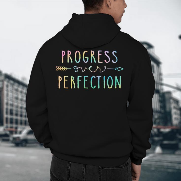 Back To School Progress Over Perfection Motivational Teacher Men's Hoodie Back Print, novelty gifts, funny gifts