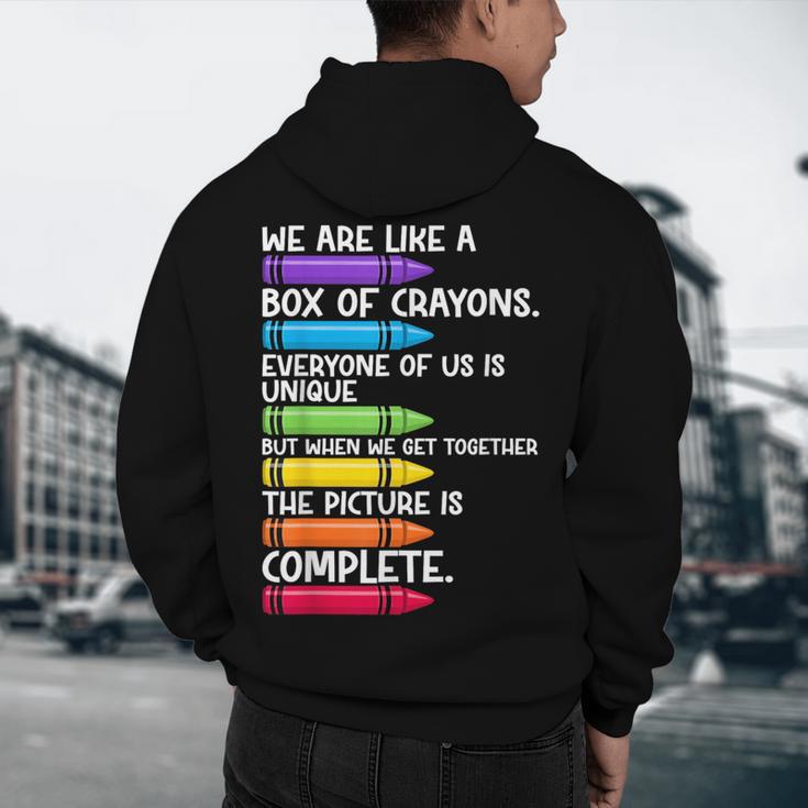 Back To School Teacher We Are Like A Box Of Crayons Men's Hoodie Back Print, novelty gifts, funny gifts Back To School Teacher We Are Like A Box Of Crayons Men's Hoodie Back Print, novelty gifts, funny gifts