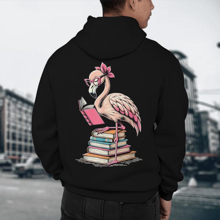 Book Lover Cute Flamingo Reading Teacher Librarian Women Men's Hoodie Back Print, novelty gifts, funny gifts