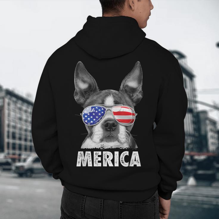 Boston Terrier 4th Of July Merica Men Women USA Flag Vintage Men's Hoodie Back Print, novelty gifts, funny gifts