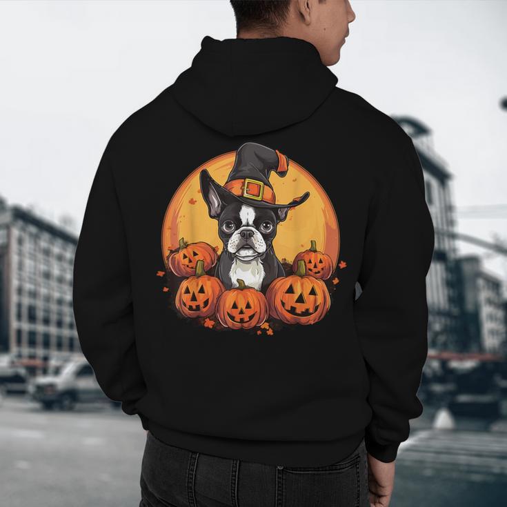 Boston Terrier Bostie Dog Breed Pet Halloween Pumpkins Men's Hoodie Back Print, novelty gifts, funny gifts