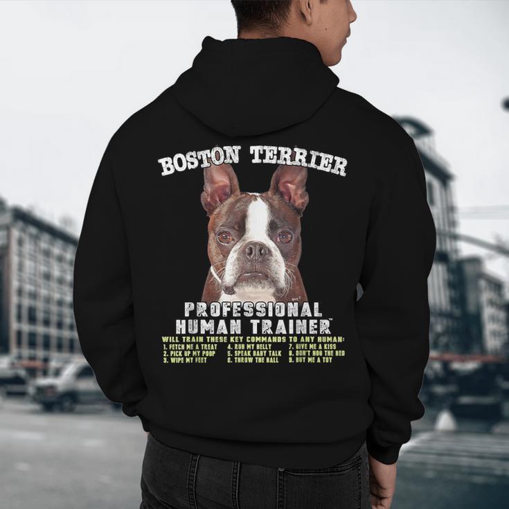 Boston Terrier Brindle Dog Professional Human Trainer Men's Hoodie Back Print, novelty gifts, funny gifts