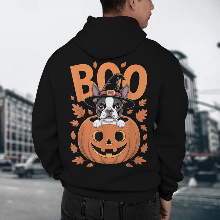 Boston Terrier Costume On Pumpkin Halloween Boston Terrier Men's Hoodie Back Print, novelty gifts, funny gifts