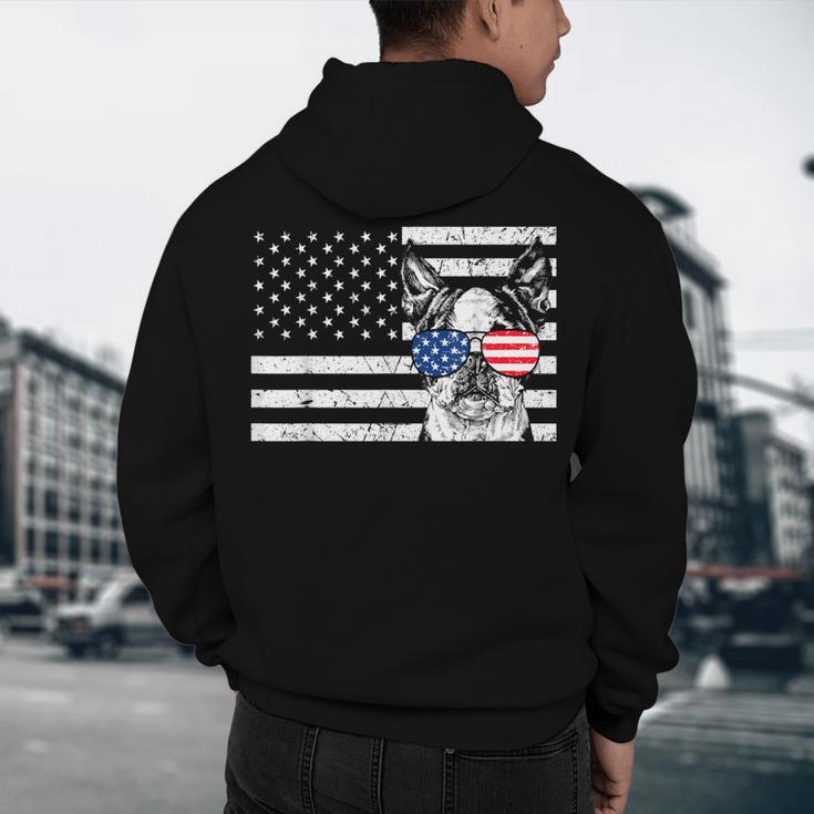 Boston Terrier Dog 4th Of July US American Flag Patriotic Men's Hoodie Back Print, novelty gifts, funny gifts