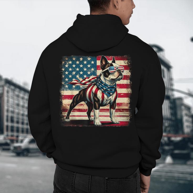 Boston Terrier Dog 4th Of July USA American Flag Patriotic Men's Hoodie Back Print, novelty gifts, funny gifts
