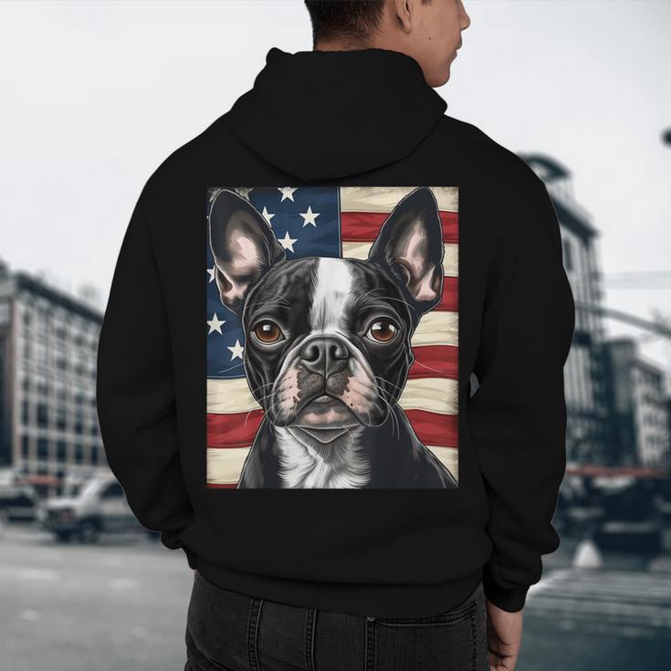 Boston Terrier Dog American Flag 4th Of July Patriotic Puppy Men's Hoodie Back Print, novelty gifts, funny gifts
