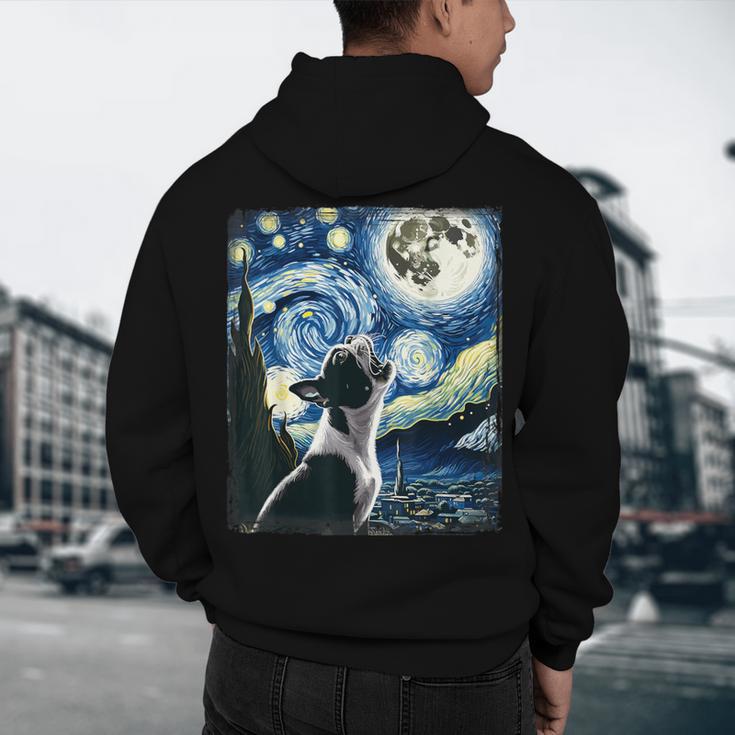 Boston Terrier Dog Art Van Gogh Starry Night Boston Terrier Men's Hoodie Back Print, novelty gifts, funny gifts