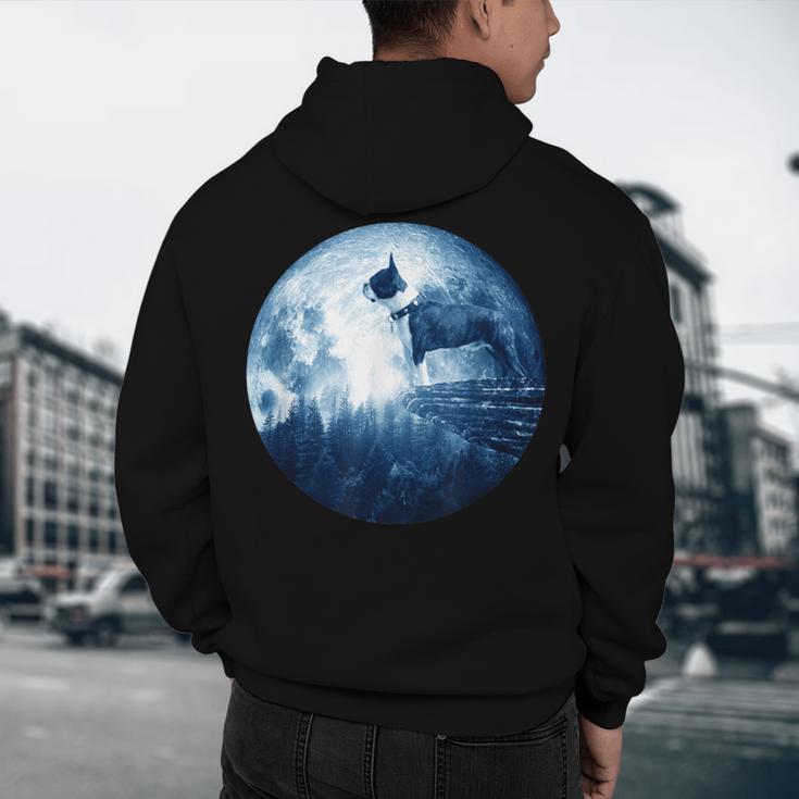 Boston Terrier Dog Moon Dog Mom Dad Women Men Dog Lovers Men's Hoodie Back Print, novelty gifts, funny gifts