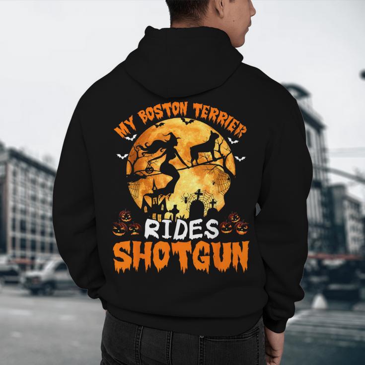 My Boston Terrier Dog Rides Shotgun Witch Halloween Men Women Men's Hoodie Back Print, novelty gifts, funny gifts